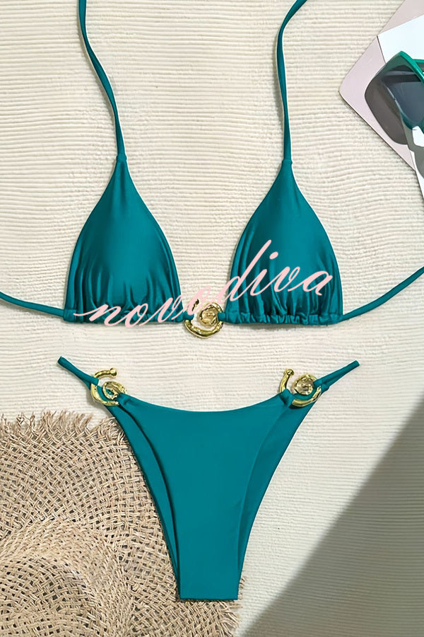 Sexy Halterneck Lace-up Metallic Stretch Two-piece Bikini Swimsuit