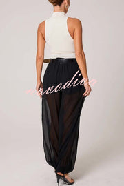 Autumn Avenue Chiffon See-Through Elastic Waist Aladdin Bloomers Pants