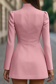 Fashionable Stand Collar Single-Breasted Slim Fit Formal Mini Dress