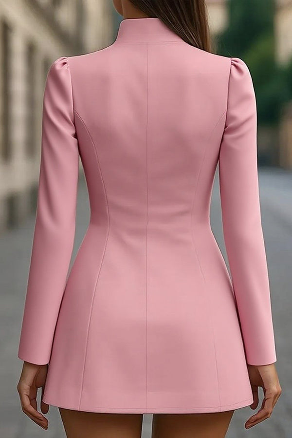 Fashionable Stand Collar Single-Breasted Slim Fit Formal Mini Dress