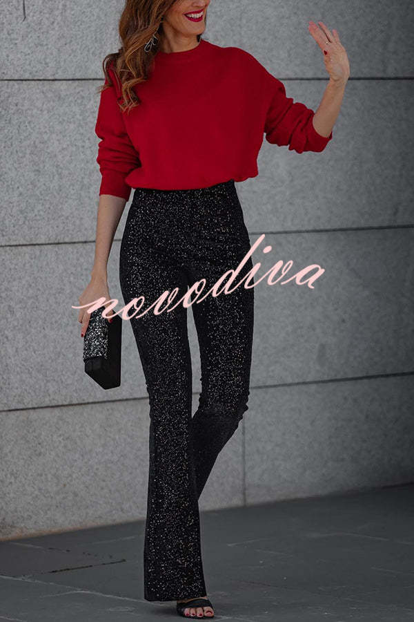 Diva Sequin High Rise Elastic Waist Flare Pants