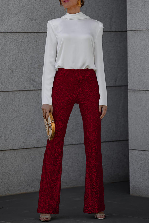 Diva Sequin High Rise Elastic Waist Flare Pants