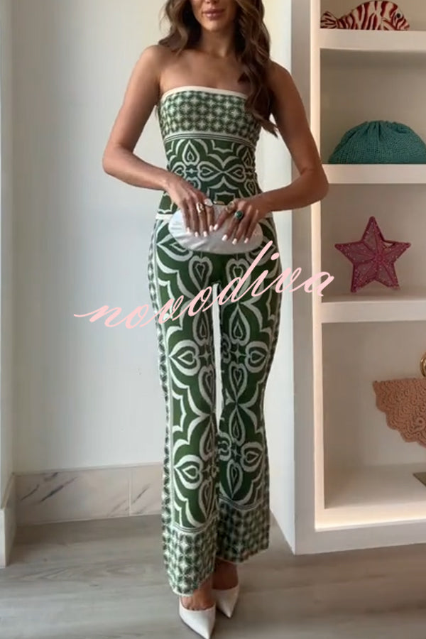Orla Knit Mosaic Tile Print Bandeau and High Rise Stretch Flared Pants Set