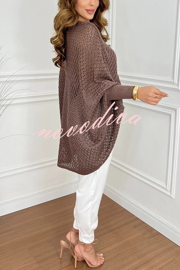 Fashion Hollow Long Sleeve Loose V-neck Knitted Sweater