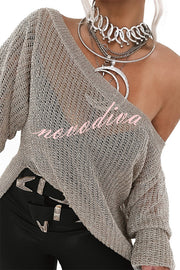 Solid Color Loose Long Sleeve Hollow Knit Cover-up Top