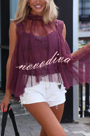 Light and Cute Tulle Lace Inner Wear High Neck Cape Top