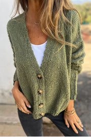 Solid Color V-neck Long-sleeved Fashionable Knitted Cardigan