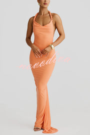 Everything You Want Rope Detail Backless Ruched Stretch Maxi Dress