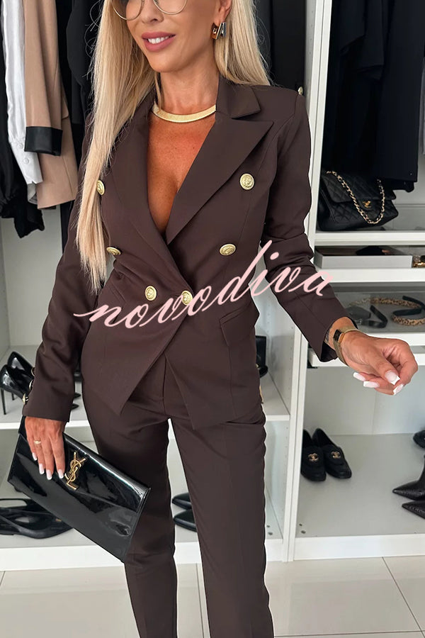 Feeling of Confidence Metal Button Long Sleeve Lapel Blazer