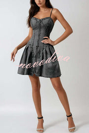 Fashionable Patchwork Suspender Zipper Slim Denim Mini Dress