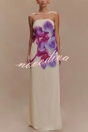 Modern Muse Chiffon Floral Print Strapless Maxi Dress