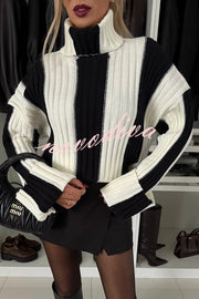 Comfort and Warmth Knit Color Block Long Sleeve Turtleneck Sweater