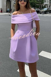 Elegant Evening Lapel Bandeau Removable Belt Pocketed Mini Dress