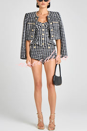 Remy Check Bouclé-tweed Fabric Pearl Trim Gold Button Long Sleeve Jacket