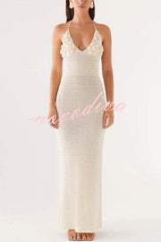 Olivia Crochet Knit Rose Texture Backless Stretch Maxi Dress