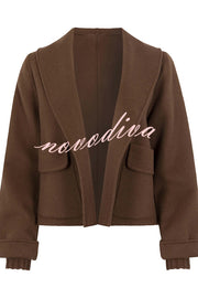 Comfortable Season Shawl Collar Open-front Long Sleeve Flap Pockets Crop Coat