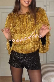 Start The Party Gold Foil Tassels Long Sleeve Jacket
