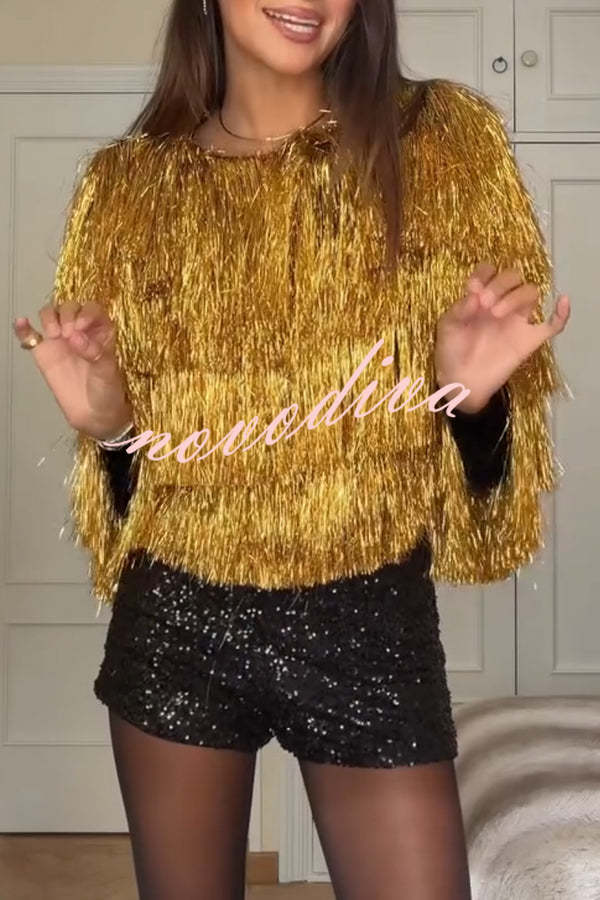 Start The Party Gold Foil Tassels Long Sleeve Jacket