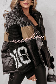 Stylish Denim Knit Long-sleeved Patchwork Hooded Pocket Thickened Jacket