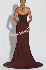 Exclusive Declaration Sequin Halter Neck Back Lace-up Ruched Hem Maxi Dress