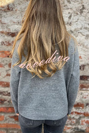 Solid Color High Collar Button Loose Long Sleeve Knitted Sweater