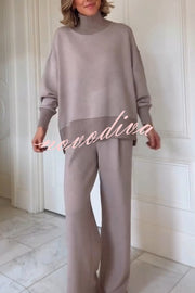 Berner High-Neck Long Sleeve Side Zipper Sweatshirt and Elastic Waist Pocketed Loose Pants Set