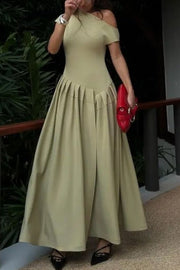 Fashionable Slope Neck Slim Fit Large Hem Maxi Dress