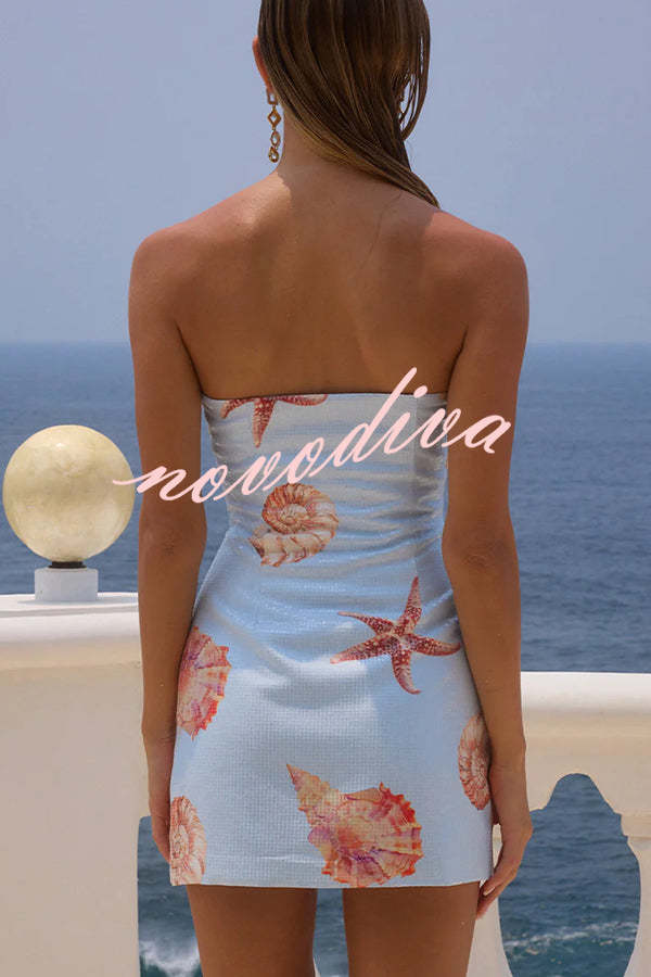 Beach Club Sequin Unique Print Strapless Stretch Mini Dress