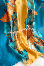 Ginkgo Leaf Printed Mid-Length Multifunctional Silk Scarf
