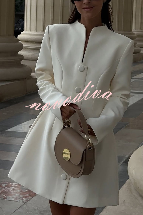 Solid Color Long-sleeved Slim-fit Button-down Casual Mini Dress