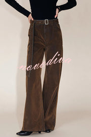 Taylor Denim Mid Rise Detachable Belt Flocked Pocket Wide Leg Jeans
