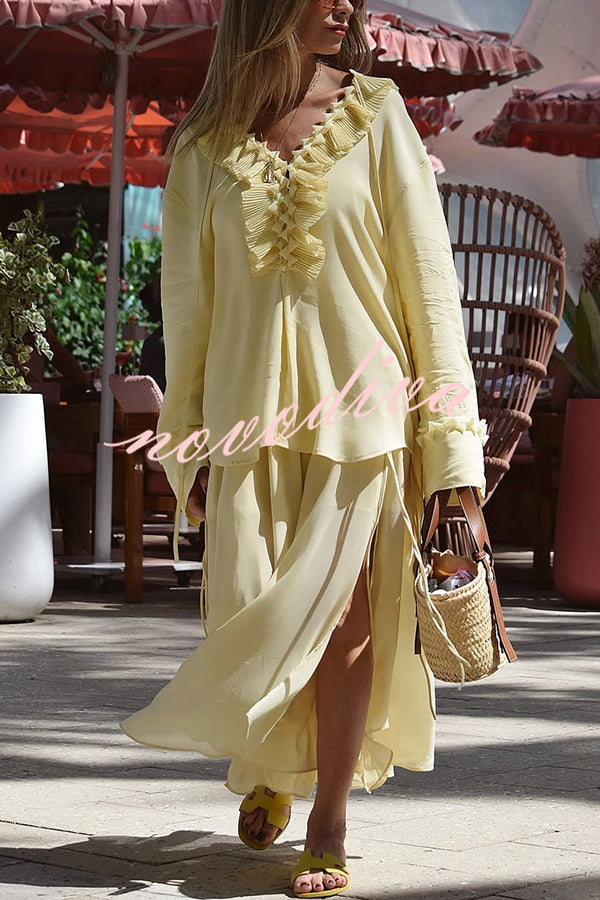 Solid Elastic Waist Drawstring Maxi Skirt