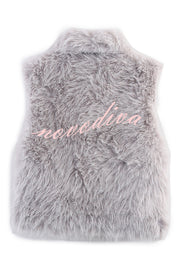 Stylish Collared Sleeveless Short Faux Fur Vest