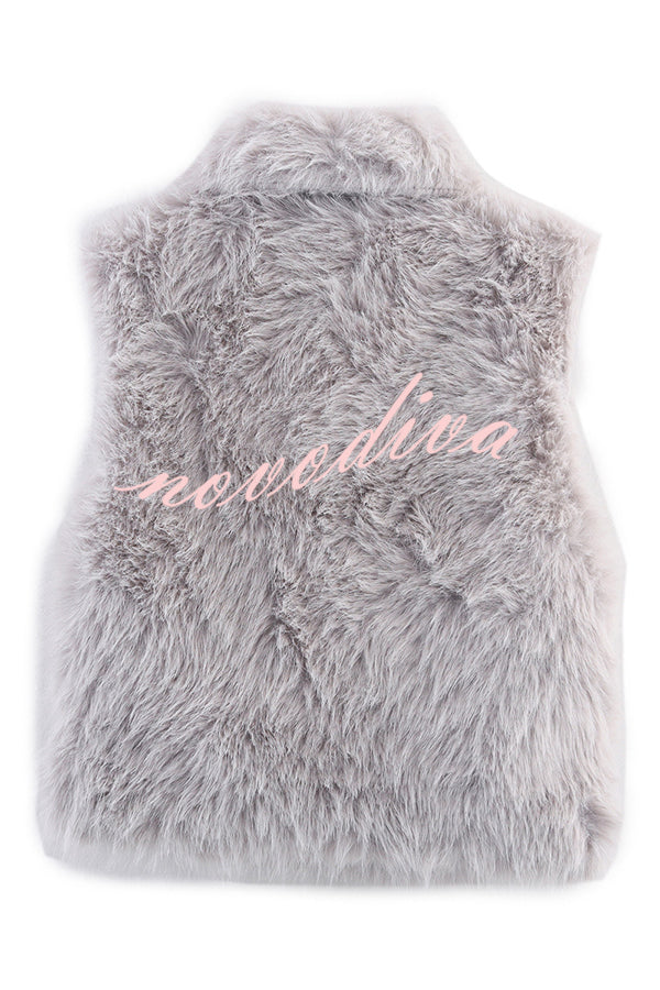 Stylish Collared Sleeveless Short Faux Fur Vest