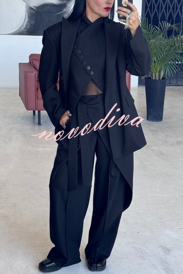 Urban Charm Shoulder Pads Asymmetrical Back Button Lapel Oversized Blazer