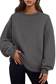 Solid Color Round Neck Pocket Loose Warm Long Sleeve Sweatshirt