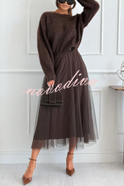 Gisella Tulle High-rise Elastic Waist Layered Flowy Midi Skirt