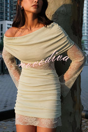 Fashion Lace Panel Long Sleeve Slim Fit Knit Mini Dress