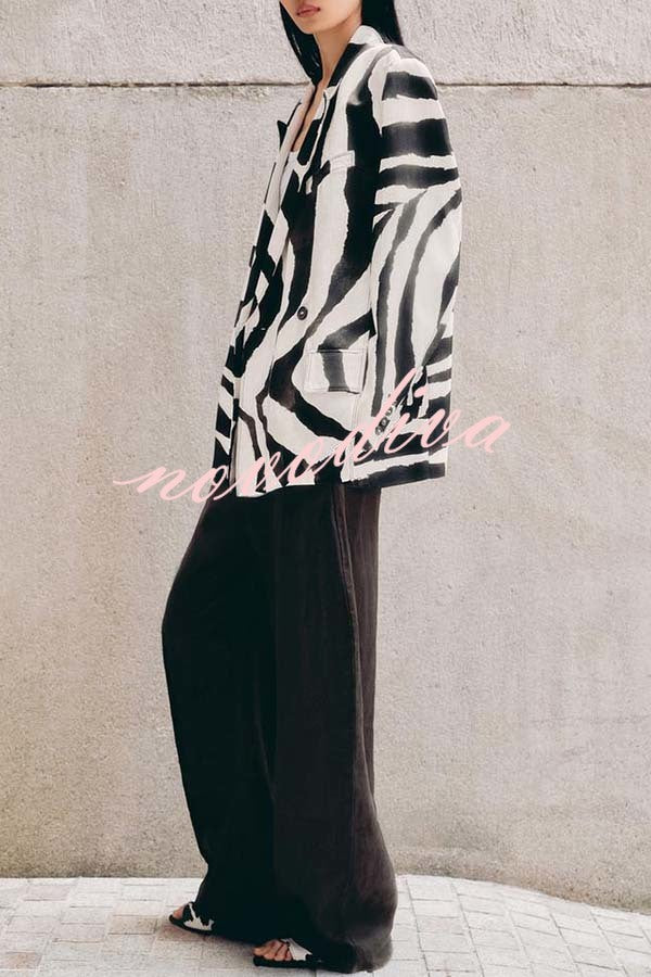 Breath of Freedom Animal Print Button Up Long Sleeve Lapel Loose Blazer