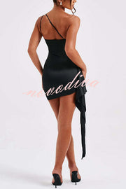 Sexy Slim Fit Backless One-shoulder Satin Mini Dress