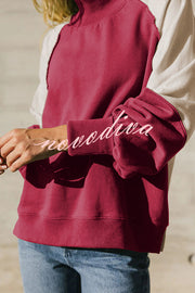 Fashionable Contrast Color Stitching Long Sleeve Loose Sweatshirt