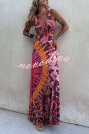 Boho Happiness Tie-dye Print Back Lace-up Stretch Maxi Dress