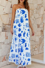 Sandy Silhouette Unique Print Strapless A-line Maxi Dress