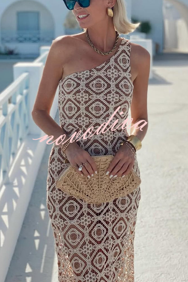 Obsessed with Beauty Crochet Lace One Shoulder Maxi Dress