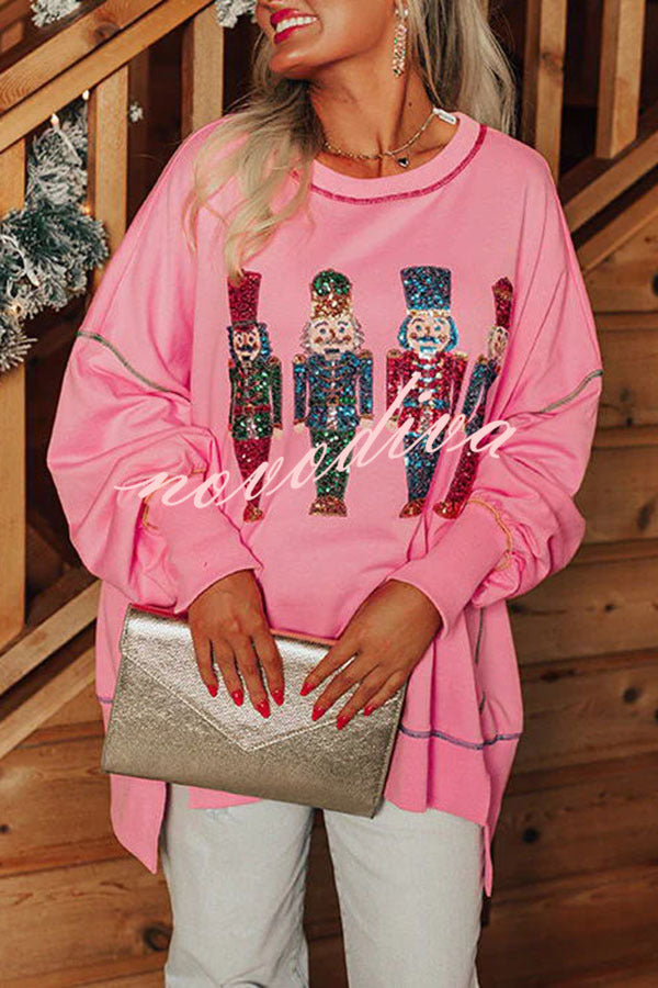 Adorable Nutcracker March Sequin Pullover Sweatshirt