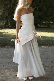 Monaco Off Shoulder Structured Top Chiffon Slit Hem Scarf Maxi Dress