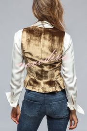 Retro Gold Velvet V-neck Sleeveless Vest