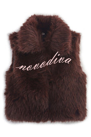 Stylish Collared Sleeveless Short Faux Fur Vest