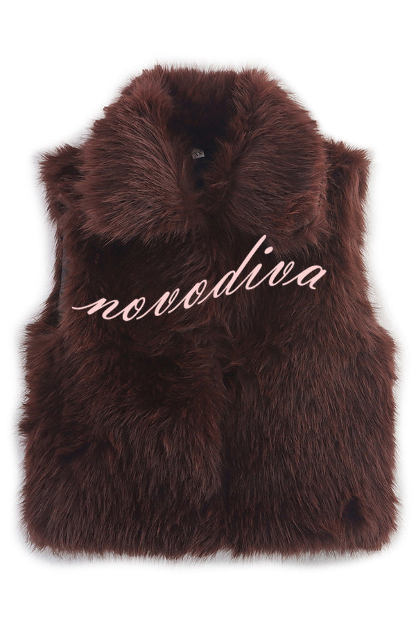 Stylish Collared Sleeveless Short Faux Fur Vest