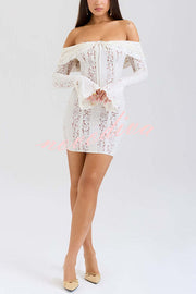 Solid Color Lace Off Shoulder Lace Sexy Slim Mini Dress